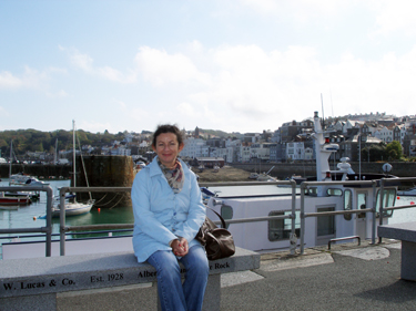 Sheila on harbour wall