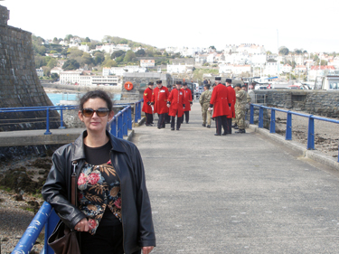 Sheila on harbour wall