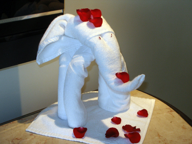 Elephant fashioned from napkins