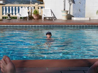 Sheila in hotel swimming pool