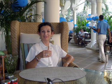 Sheila enjoying aglass of bubbly