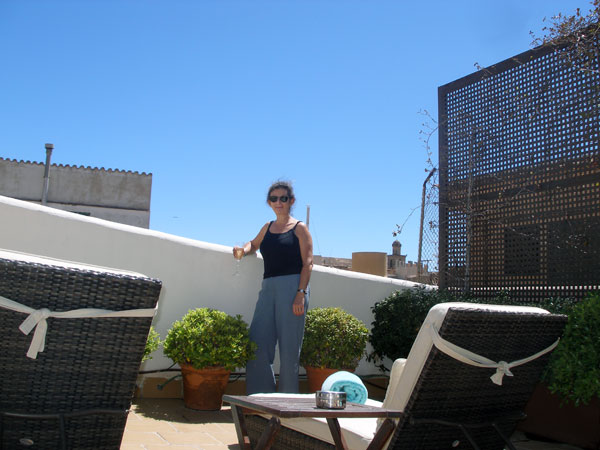 Sheila on the hotel roof terrace