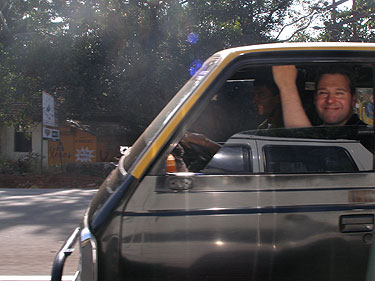 Gareth in taxi from airport in Goa