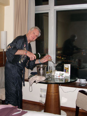 Bubbly in hotel room
